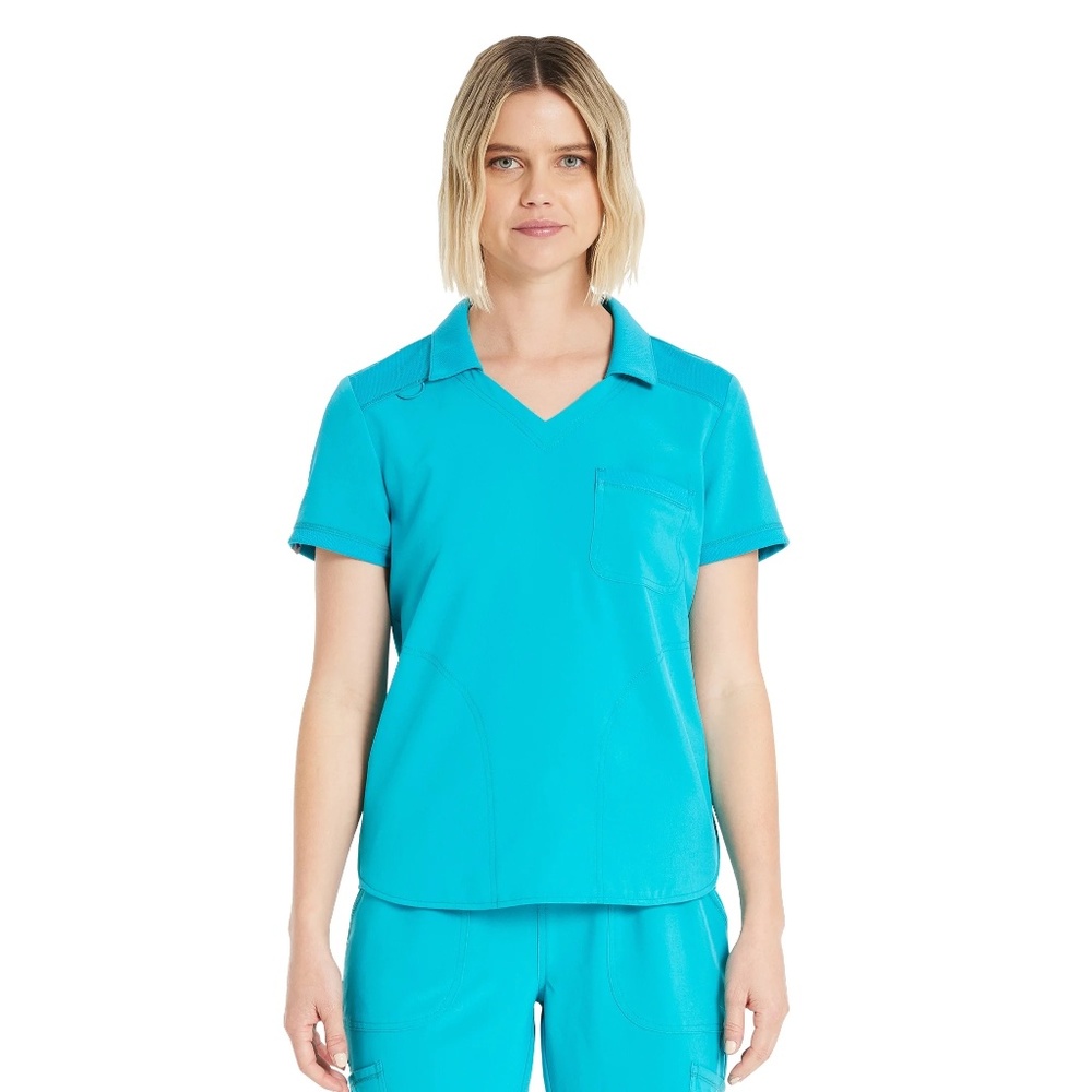 Scrubstar Women's Antimicrobial Premium Performance Collar Top Aqua Blue XL NEW